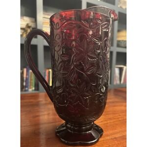 Princess House Fantasia Ruby Red Glass Pitcher 56 Oz 10.25" Tall Rare Excellent